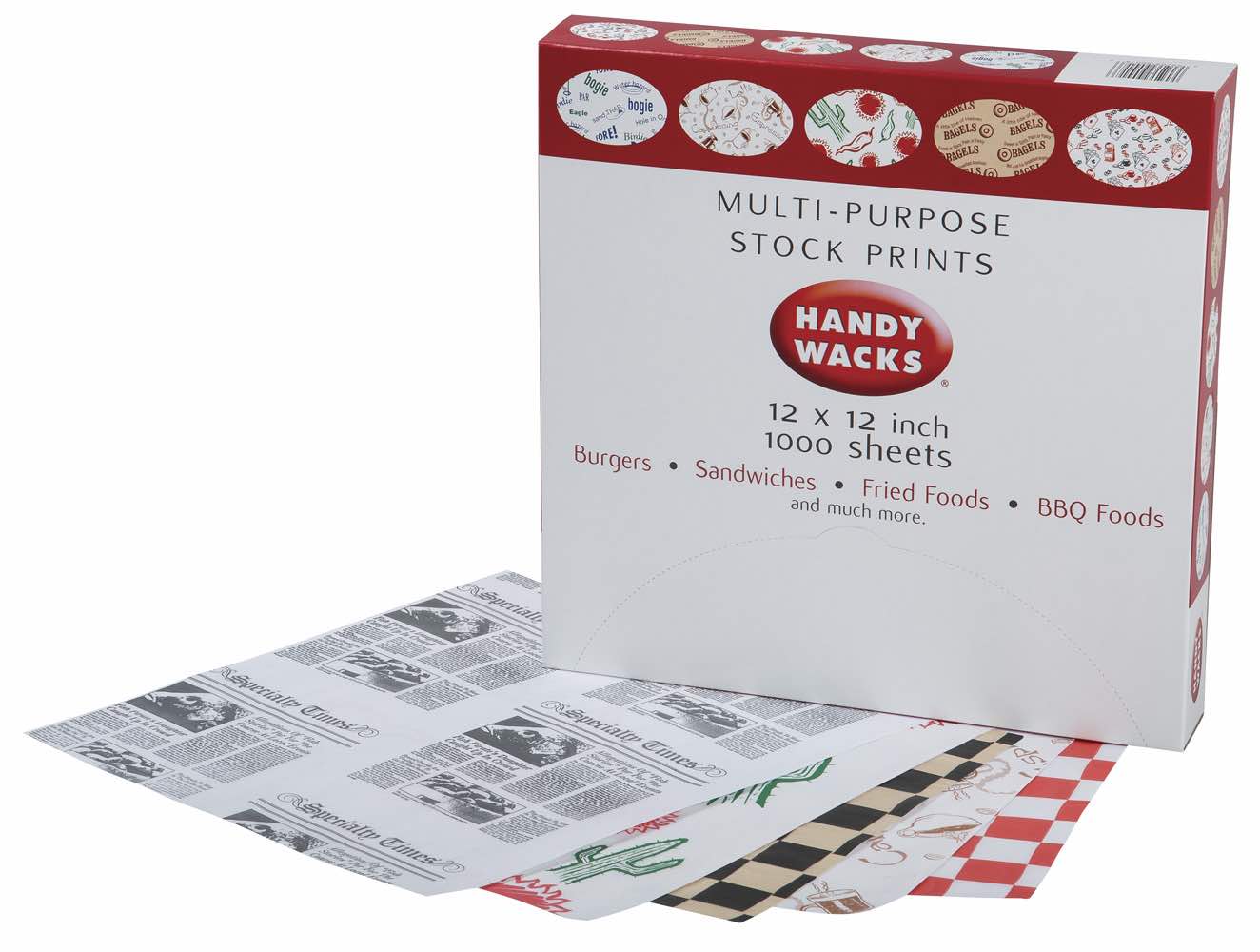Handy Wacks FDP12RC-X, 12x12-Inch White Flat Deli Paper with Red Stripe  Print, 1000-Piece Pack